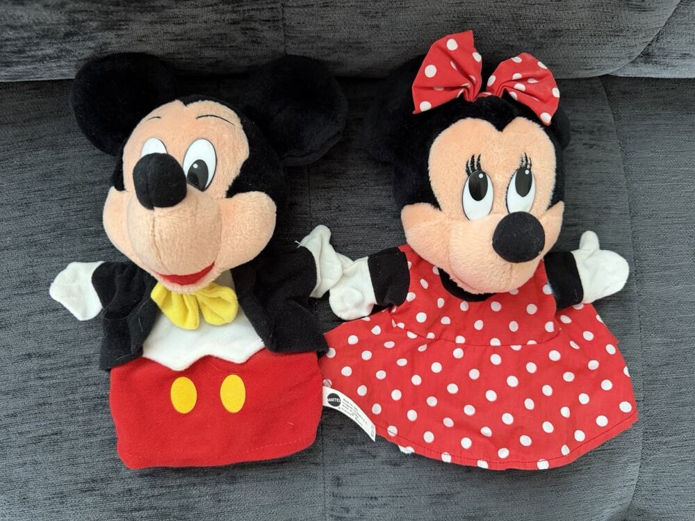 Vintage 1993 Mattel Disney Mickey Minnie Mouse Hand Puppets Plush Set Disneyland